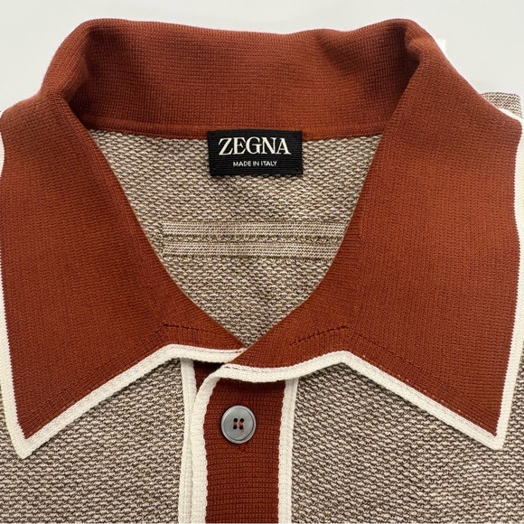 Zegna Italy Luxury Knit Polo – Silk Cotton Blend • Contrast Collar • Size L - Picture 2 of 6